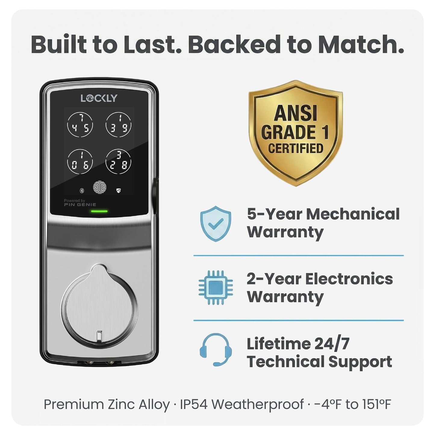 Lockly Secure Plus, Keyless Entry Door Lock, Smart Locks for Front Door, Smart Lock Deadbolt, PIN Genie® Keypad, 3D Biometric Fingerprint Sensor, Auto Lock Smart Door Lock