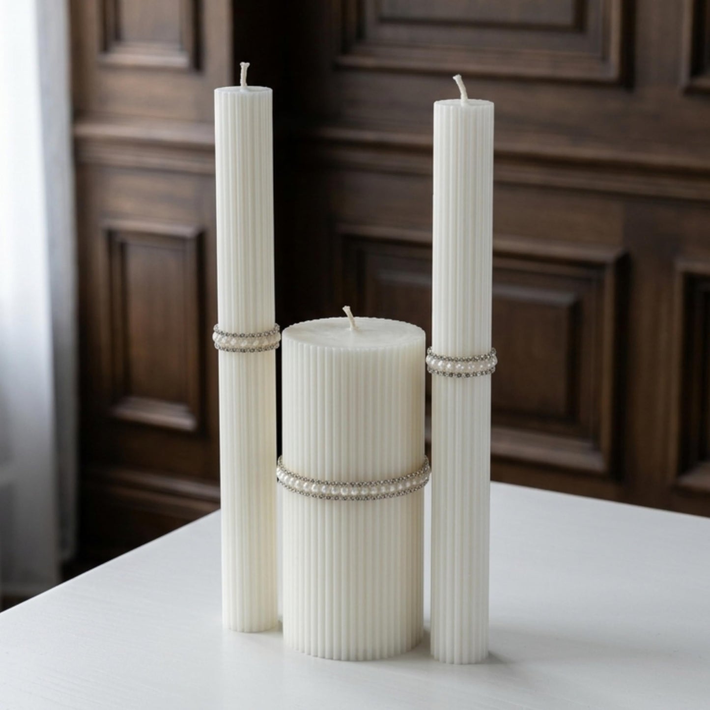 Magik Life Unity Candle Set - Wedding Ceremony & Reception – 6” Pillar & Two 10” Taper Candles – Long Burning Unity Candles for Marriage Ritual & Home Decor– Handmade in USA – King|White