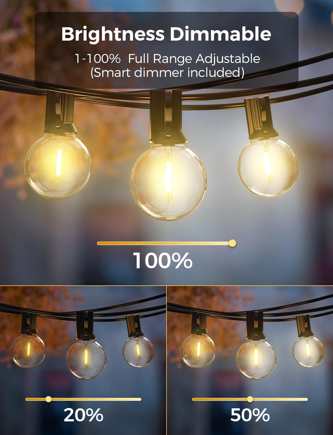 XMCOSY+ Smart Outdoor String Lights, 75Ft G40 Globe Patio Lights with 34 Dimmable LED Bulbs, WiFi & APP Control, Work with Alexa, Extendable Waterproof LED String Lights for Outside, Porch, Backyard
