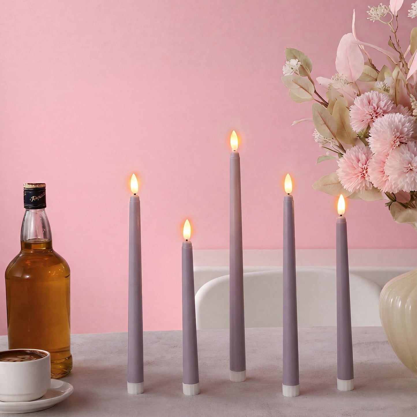 Rossesay 24 Pcs Flameless LED Taper Candles Battery Operated Candle 8.5", 9.65", 10.8", 12.8" Flameless Candlesticks Flickering for Christmas Church Wedding Indoor Decoration(Classic, Purple)