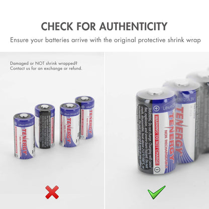 Tenergy 3V CR123A Lithium Battery, High Permance 1500mAh CR123A Cell Batteries PTC Protected Cameras, Flashlight Replacement CR123A Batteries, 12 Pack (Non-Rechargeable)