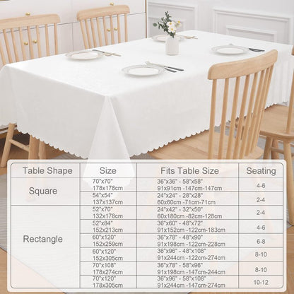 Smiry Rectangle Table Cloth, Waterproof Heavy Duty Vinyl Tablecloths, Wipeable Washable Table Cover for Kitchen and Dining Room (White, 52" X 70")
