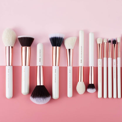 Jessup Brand 25pcs Professional Makeup Brush Set Beauty Cosmetic Foundation Powder Blusher Eyeshadow Blending Highlight Concealer Natural-Synthetic Hair Brushes Set (Pearl White/Silver)