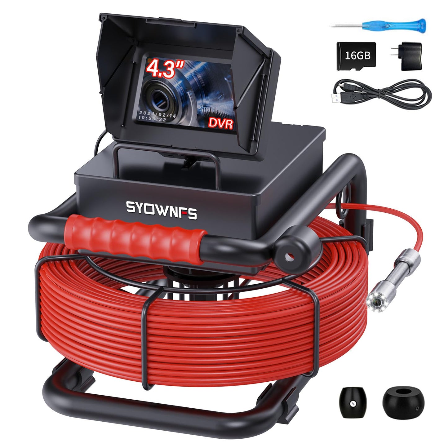 Sewer Camera 100FT/30M Borescopes Pipe Inspection Camera with 16G DVR/Audio Recorder 5600mA Battery 17MM 4.3inch Screen Industrial Plumbing Snake Drain Endoscope
