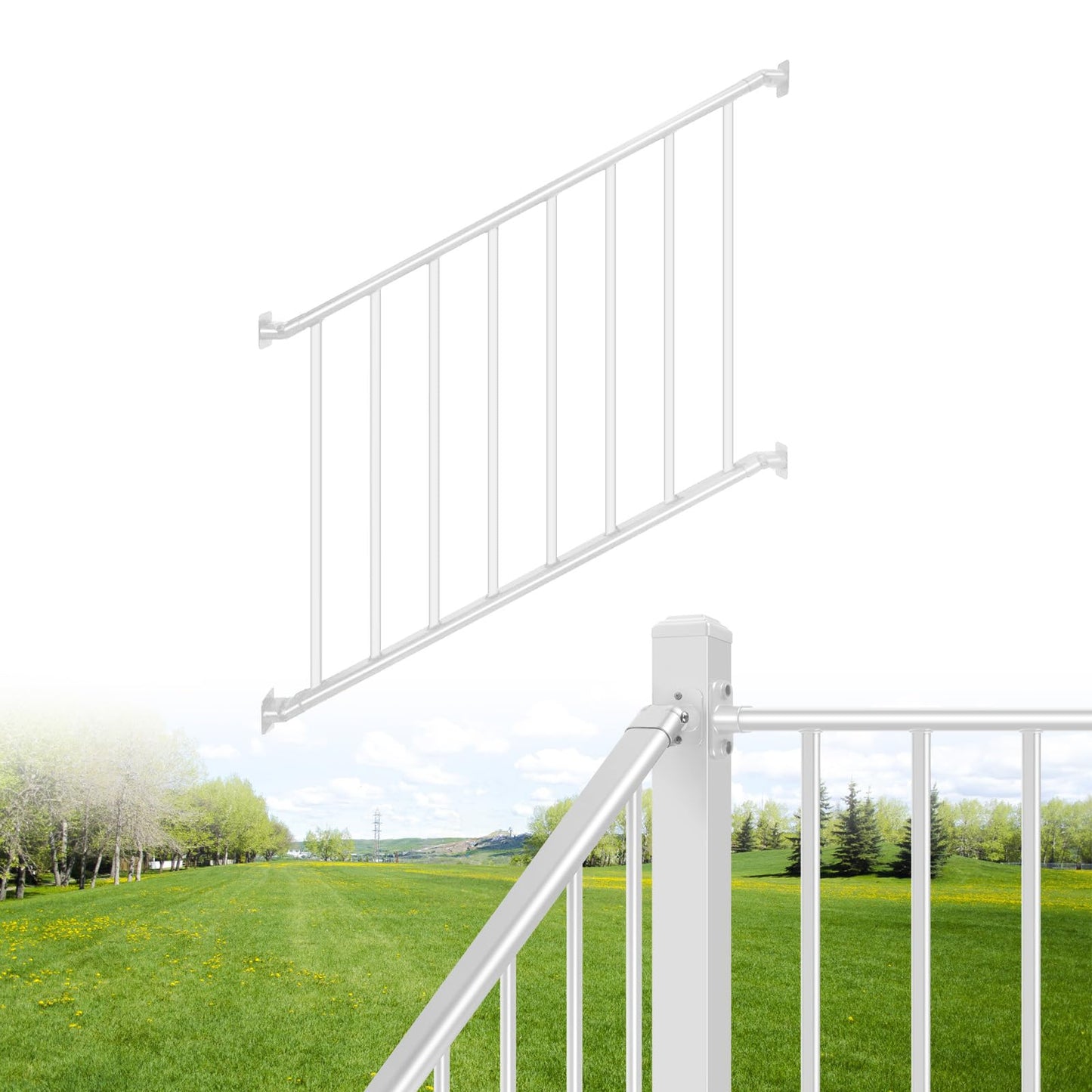 SunCrafts Heavy Duty Steel Deck Railing System, 38 in. H x 4 ft. W Galvanized Guardrail Stair Railing Kit with White Powder-Coated Finish for Outdoor Decks, Porches & Balconies