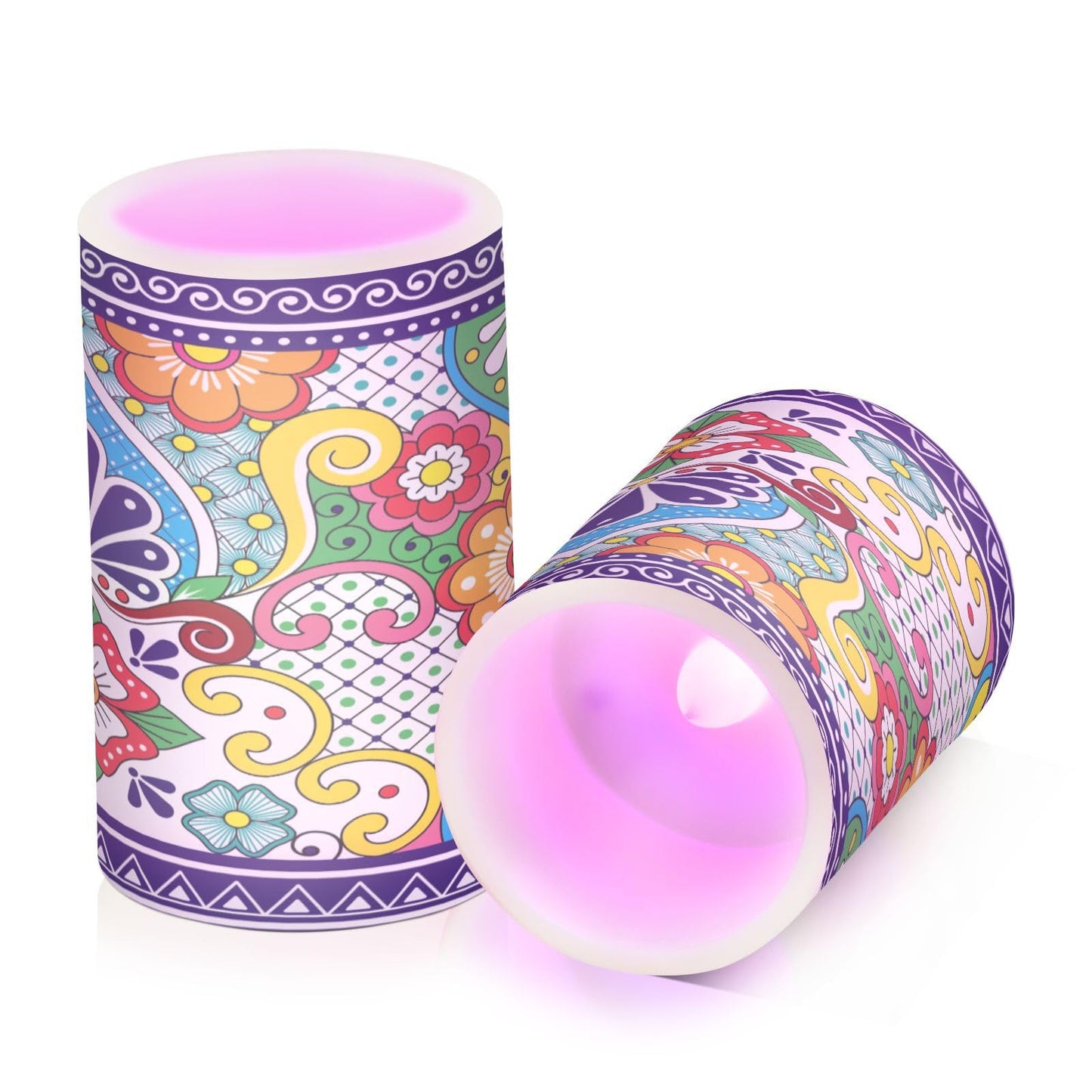 Eionryn Mexican Talavera Floral Tile Flameless Candles Moroccan Boho Flowers Battery Operated LED Candles with Remote Timer Electric Candles for Home Party Decor 2pcs