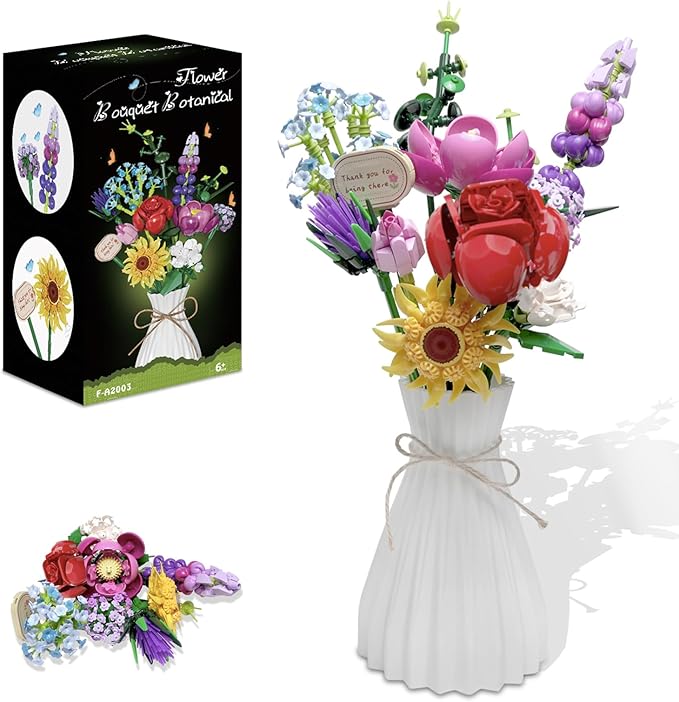 Flower Bouquet Building Toys for KidsBotanical Collection with 10 Unique Blooms DIY Artificial Flowers Building Blocks SetGifts for Valentine's DayHome &amp Office DécorAges 6+
