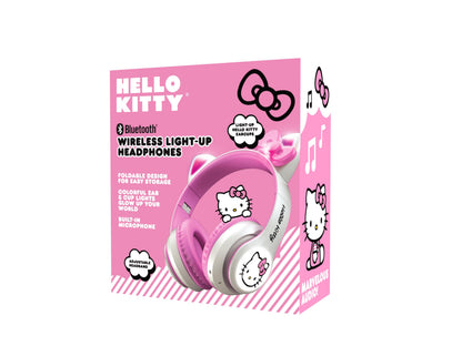 Hello Kitty Wireless Bluetooth Light-Up Headphones with Foldable Design, Adjustable Headband, 8 Hours Playtime, LED Kitty Earcups, for Kids & Adults (White)