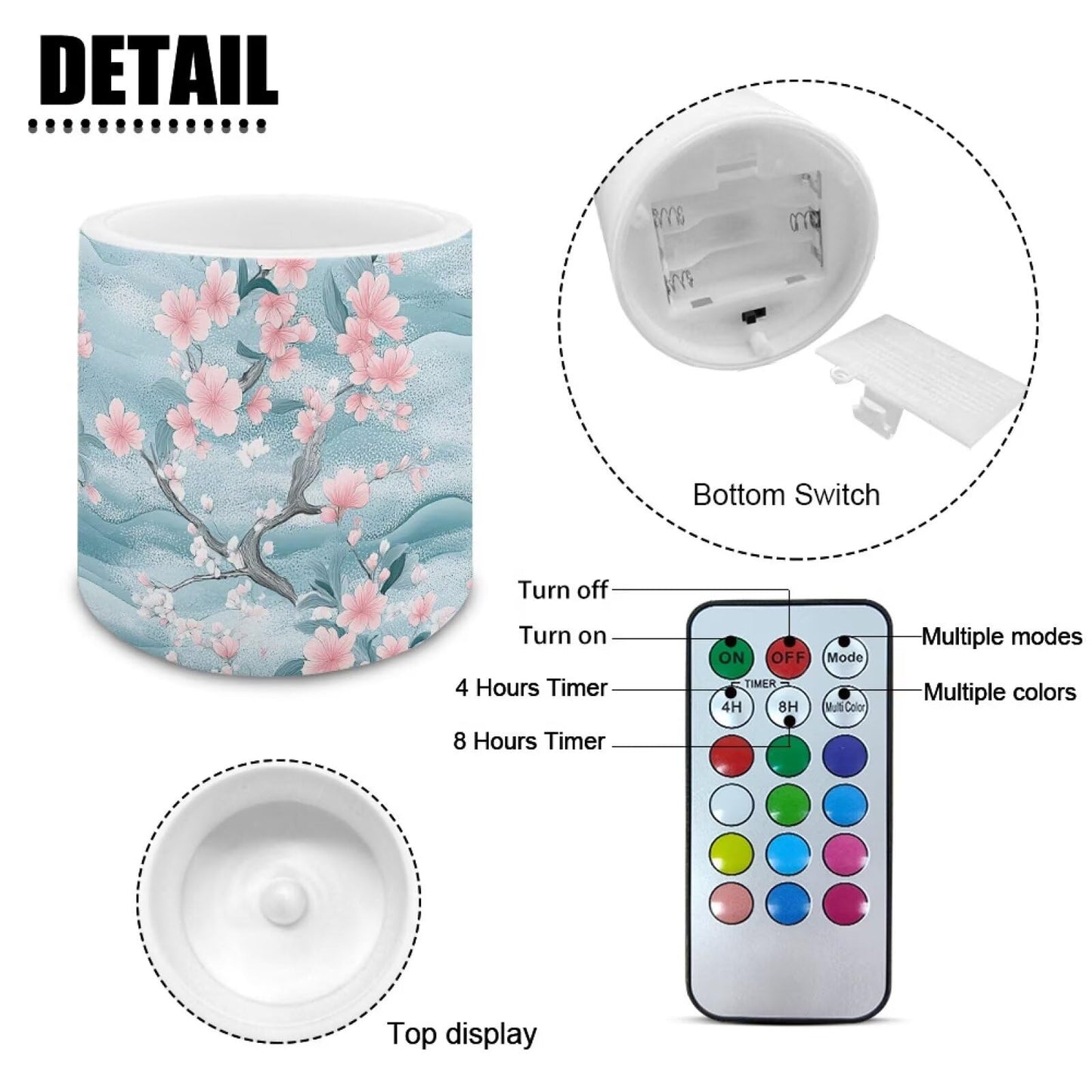Cozeyat Marbel Cherry Blossoms Convenient Flameless Candles 4 Pack Battery Operated LED Pillar Candles with Remote Control Timer Waterproof for Indoor Outdoor All Uses
