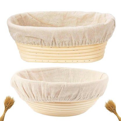 Proofing Baskets for Sourdough Bread Baking, 2 Pack Banneton Bread Proofing Basket 9 inch Round & 10 inch Oval Proofing Bowls for Sourdough Bread with Liner Making Baking Fermentation Tools Supplies