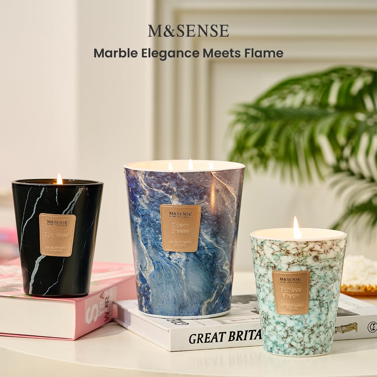 M&SENSE Extra Large Candle OudWood Intense Scented Candle,3 Wick Highly Scented XL Jar Candle,35oz 150H,Candles Gift for Women and Men