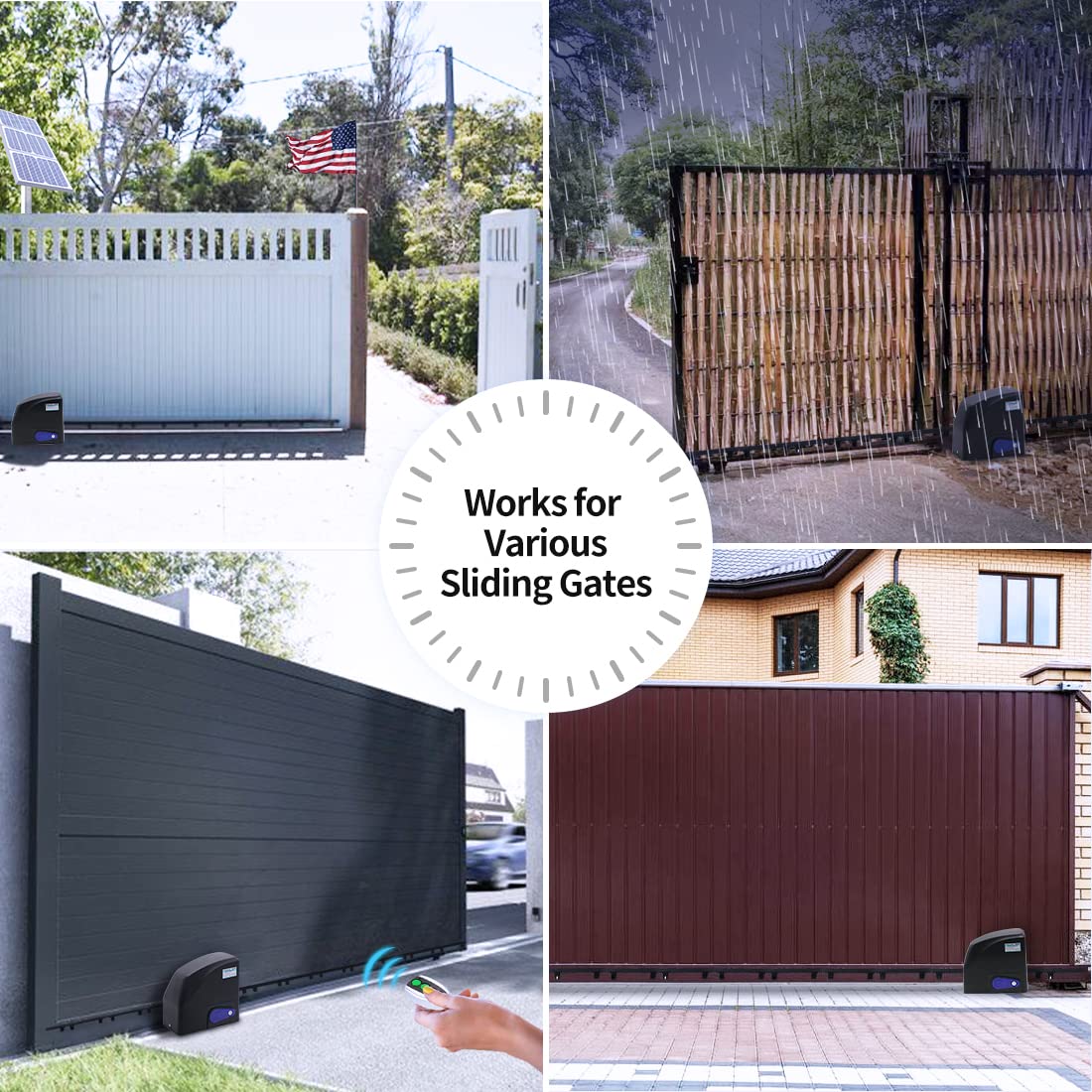 TOPENS DKR500ST Solar Sliding Gate Opener Rack Drive Automatic Gate Motor for Heavy Driveway Slide Gates Up to 1300 Pounds, Electric Gate Operator Battery Powered with Solar Panel Remote Control Kit
