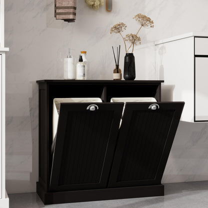 agnixnaf Laundry Sorter Cabinet, Two-Compartment Tilt-Out, Black Storage Cabinet, for Small Bothroom