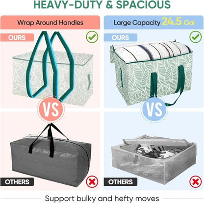 BALEINE 8-Pack Heavy-Duty Moving Bags - Oversized Storage Totes with Reinforced Handles (Antique Foliage)