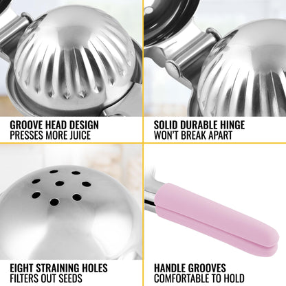 Zulay Lemon Squeezer Stainless Steel with Premium Heavy Duty Solid Metal Squeezer Bowl (Black Grip, Large)