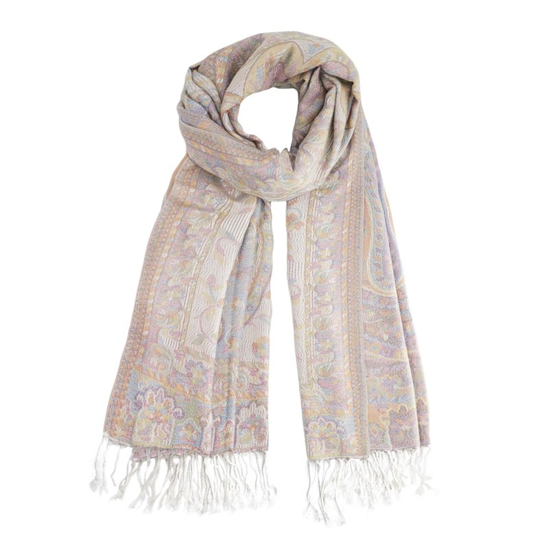 Ciormis Paisley Shawl Wrap, White Fringed Paisley Pashmina Warps for Women Evening Dress(Style4-White)