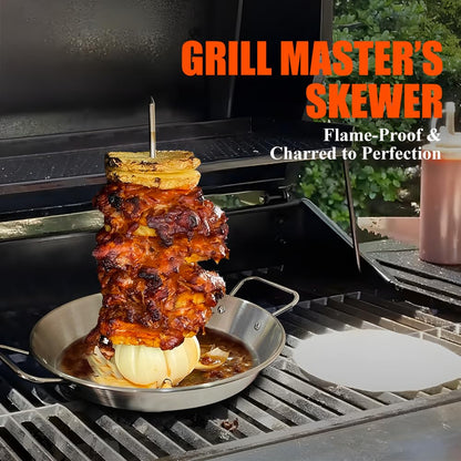 Vertical Skewer Pan Stainless Steel Gyro Pan Spit Shawarma Stand for oven, Al Pastor Skewer for Grill, El Pastor Hack for Tacos Al Pastor Chicken, Brazilian, with 8",10",12" stick