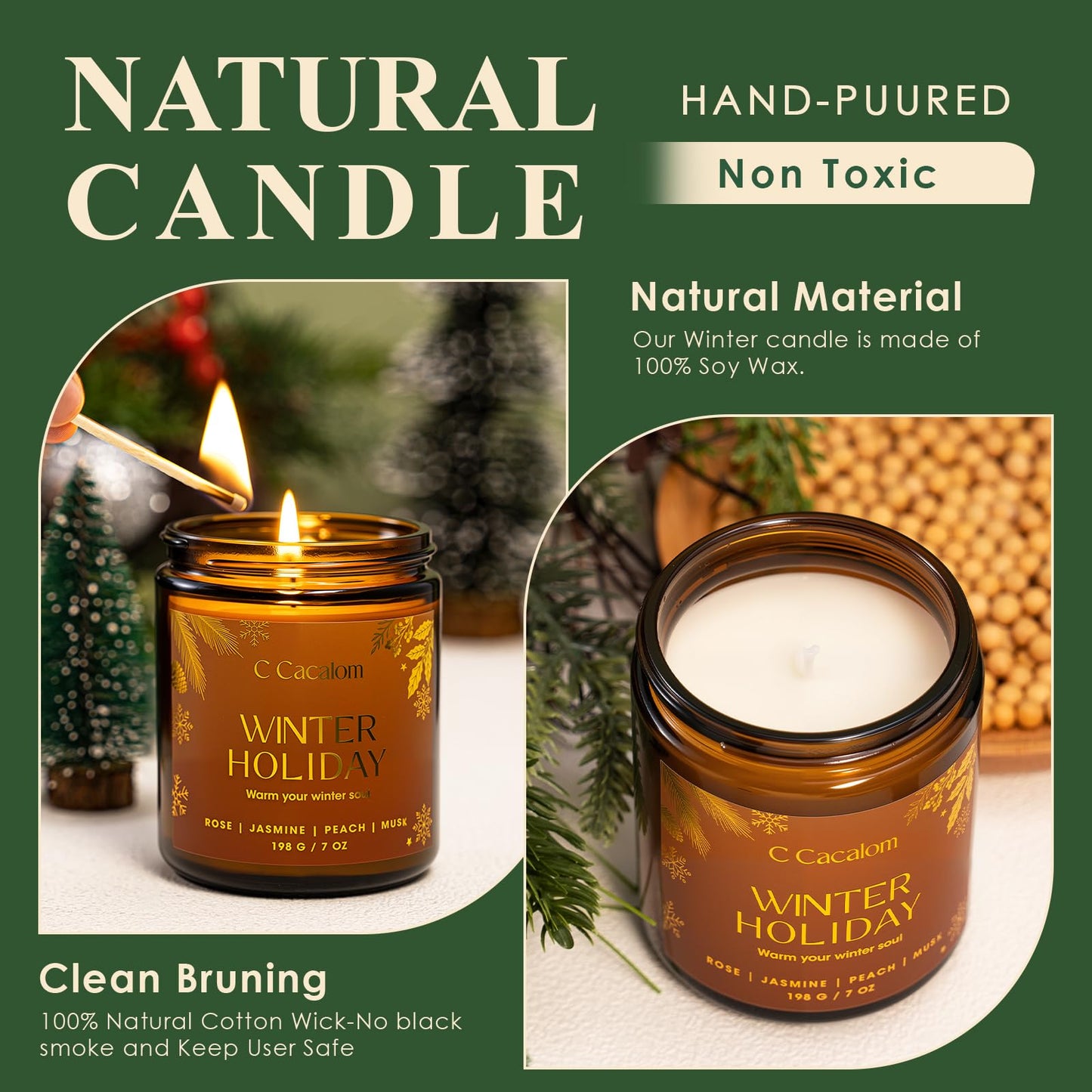 Winter Scented Candles, Holiday Candles for Home, Aromatherapy Soy Candles Gifts Set for Women Men, Vanilla/Fir/Apple Cider/Winter Holiday