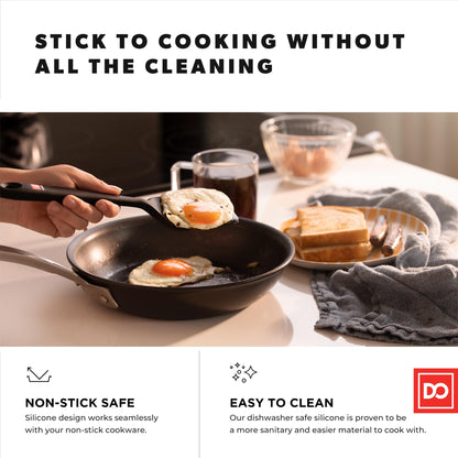 DI ORO Silicone Turner Spatula Set - Kitchen Spatulas for Nonstick Cookware - Cooking Utensils for Flipping Eggs & Pancakes - 600°F Heat-Resistant BPA Free Turners - Dishwasher Safe (4pc, Black)