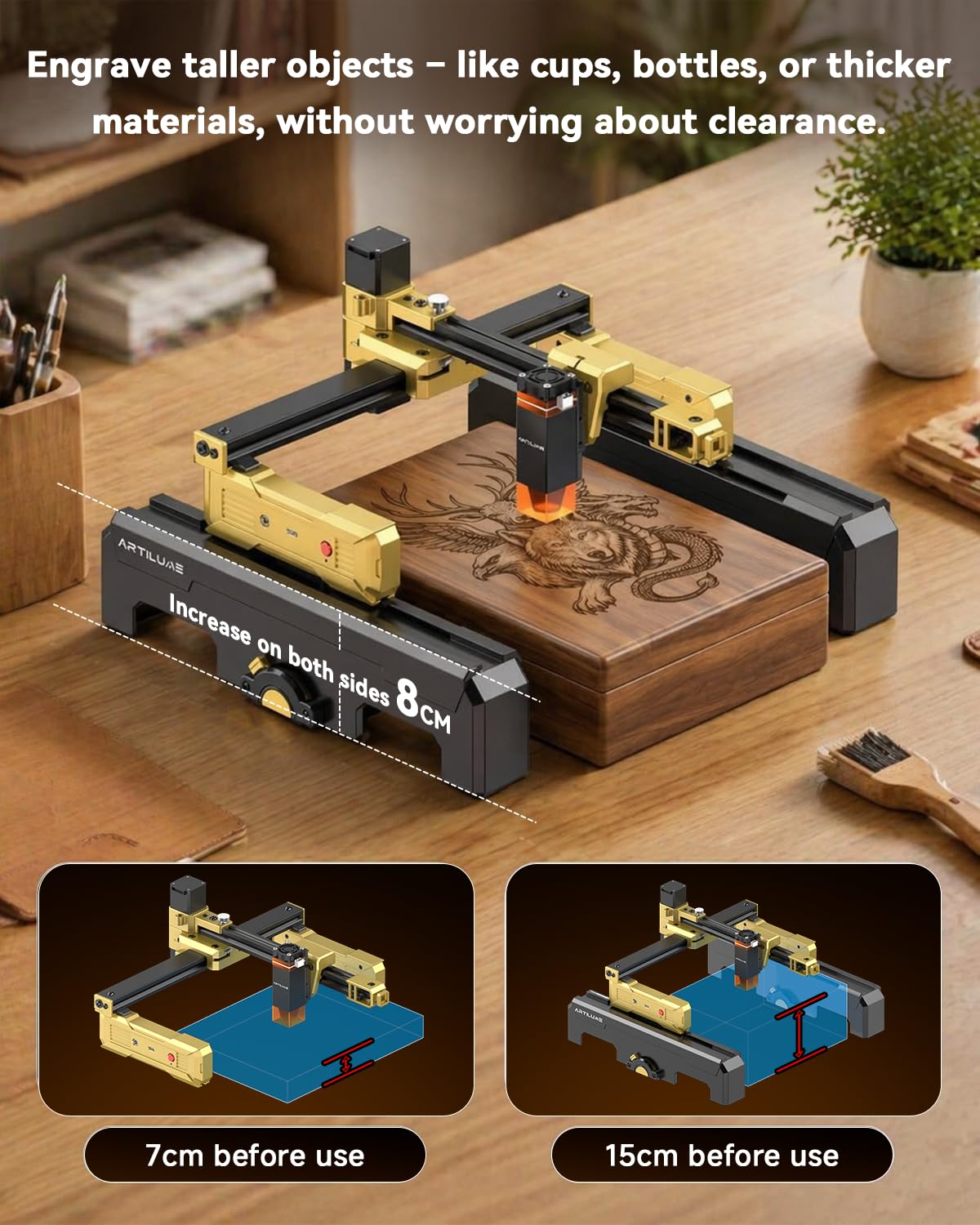 Artilume T1 Portable Laser Engraver, 3000mW Foldable Engraving Machine with Protective Case & App Control, Beginner Friendly Mini Laser Cutter for Small Business, DIY Crafts Wood Leather