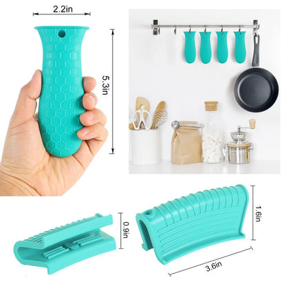 4 Pcs Non-Slip Silicone Hot Handle Holder & Assist Grips, Potholder for Cast Iron Skillets, Heat Resistant Handle Cover Sleeve for Frying Pans, Casserole, Cookware Handles, Lake Blue