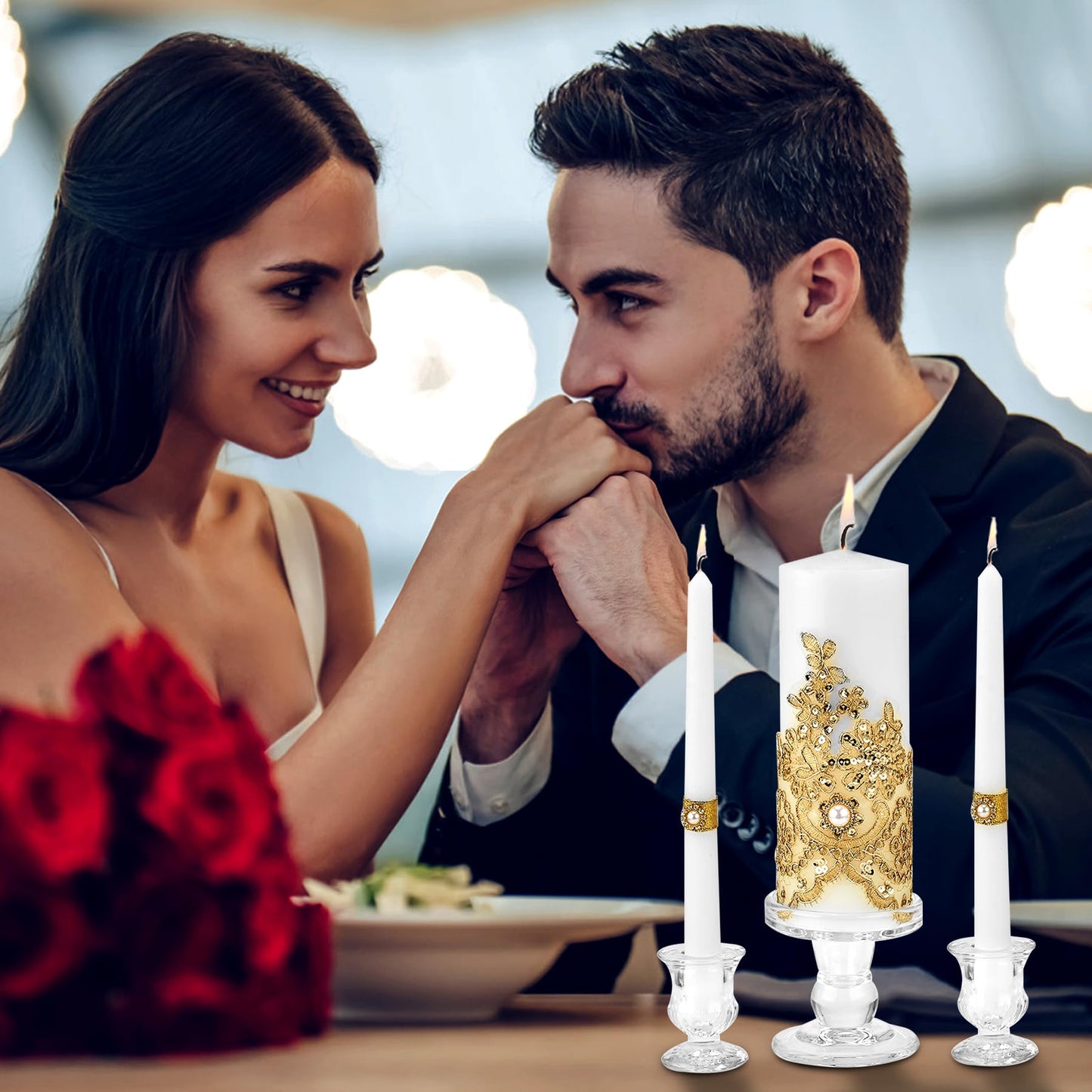 Unity Candle Holder - Glass Candle Holders for Pillar Candles Taper Candles, Glass Candlestick Holders Set of 3, Decorative Clear Glass Candlestick Holder for Wedding Table Dinning Church Centerpiece
