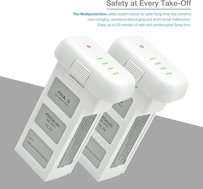ExpertPower 2-Pack 15.2 V 4500mAh Intelligent Replacement Flight Battery for DJI Phantom 3 Drones DJI Phantom 3 SE DJI Phantom 3 Professional DJI Phantom 3 Advanced DJI Phantom 3 Standard