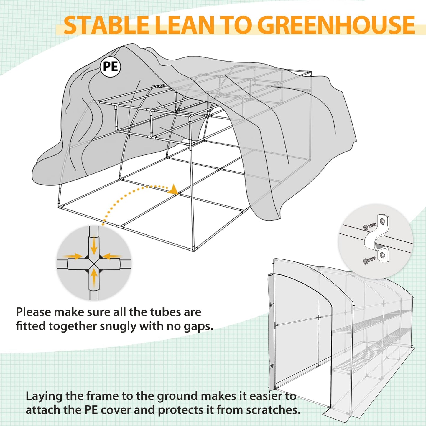 EAGLE PEAK 3 Tier Lean to Portable Greenhouse, Heavy-Duty Indoor & Outdoor Garden with Wire Shelves, 2 Roll-Up Zipper Doors, Easy Assembly, 120"x60"x84" Clear/Green PE Cover