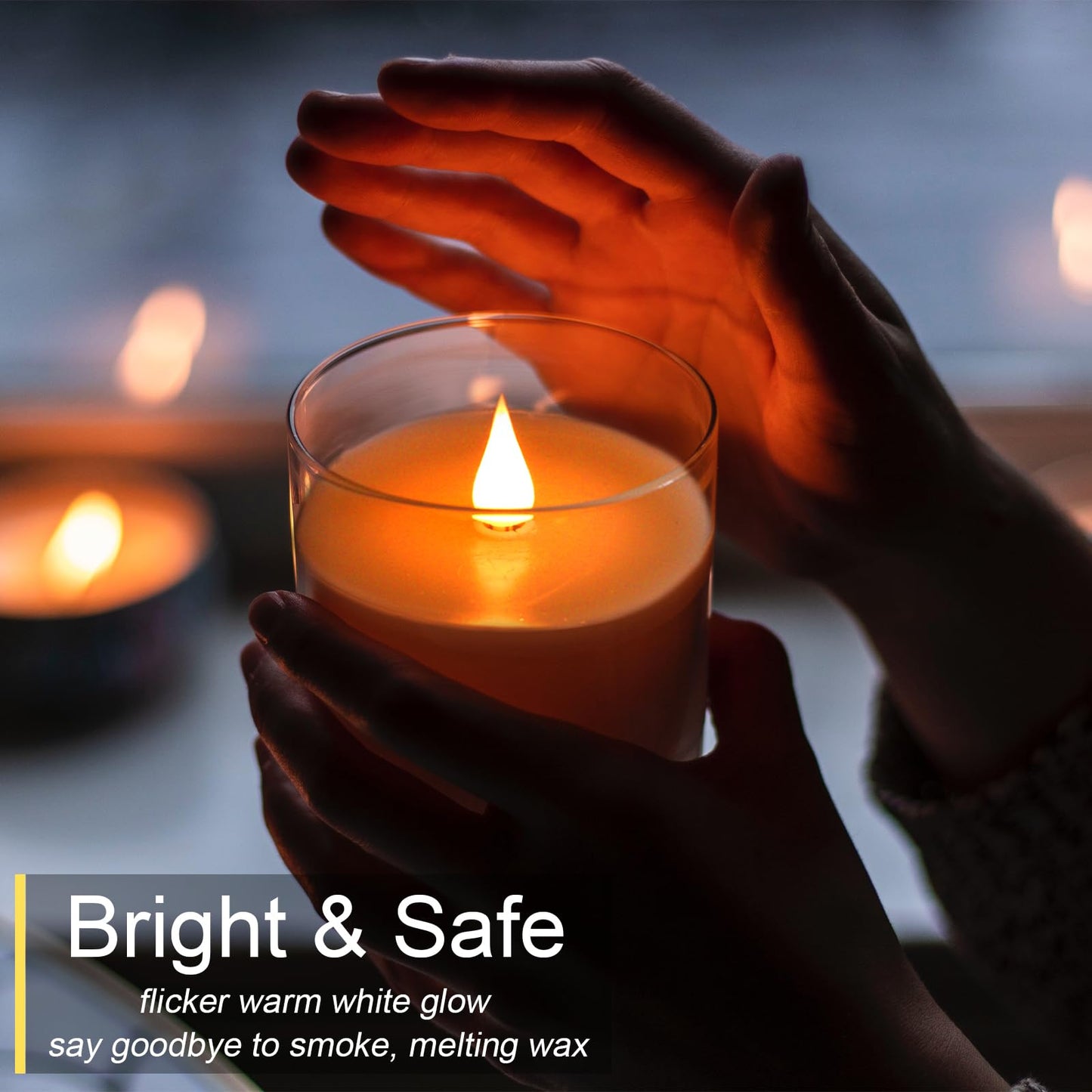 TECHLONG Glass Flameless Candles with Remote Timer, 3D Moving Flame Flickering, Last 600+ Hours Battery Candles, Real Wax LED Votive Candle for Festival Wedding Home Party Decor, 3" x 4"