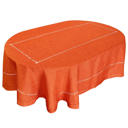 Grelucgo Solid Orange Color Hemstitched Dining Tablecloth for Fall and Thanksgiving Holidays (OvalTablecloth 60 x 84 inches)