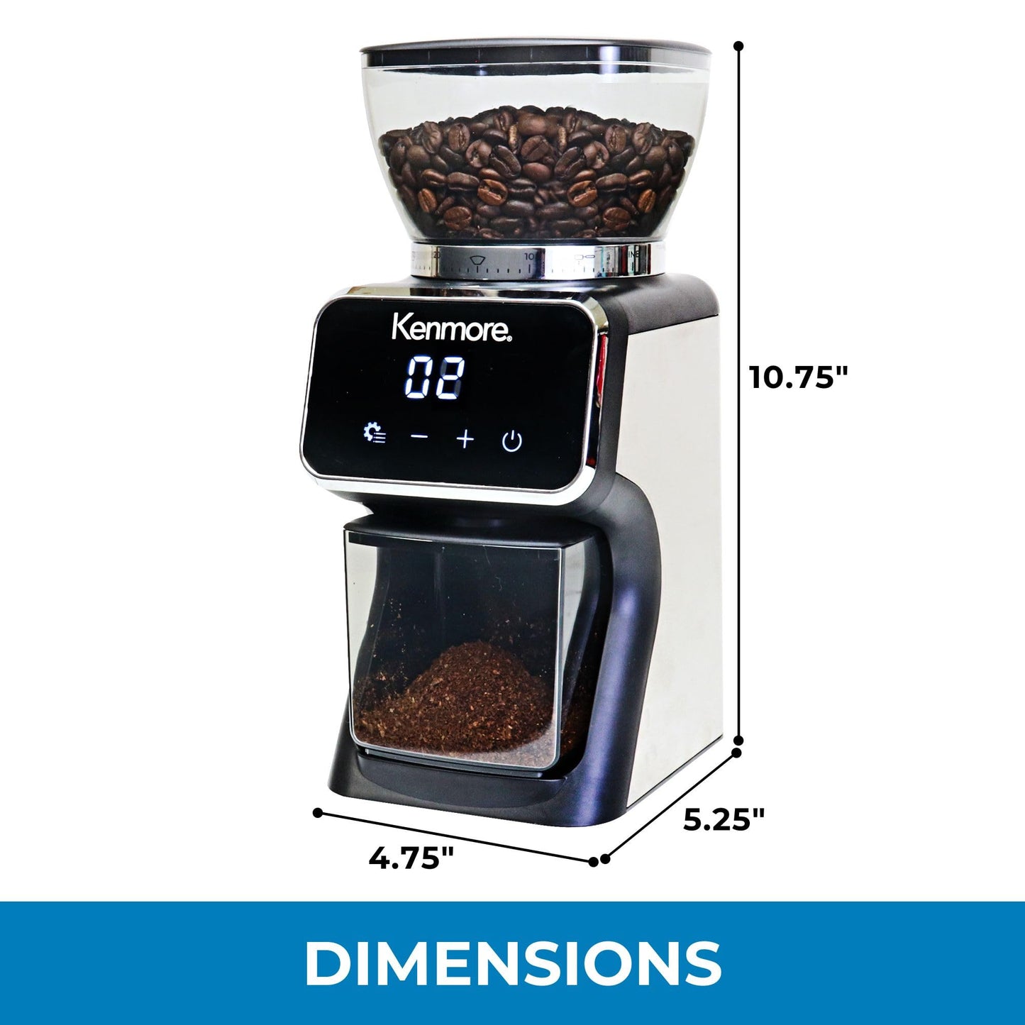 Kenmore Conical Burr Coffee Grinder - Electric Maquina de Moler Café for Espresso, French Press, Drip, Adjustable Grind Size, Bean Mill, Digital Control, Spice Grinding, Home Use