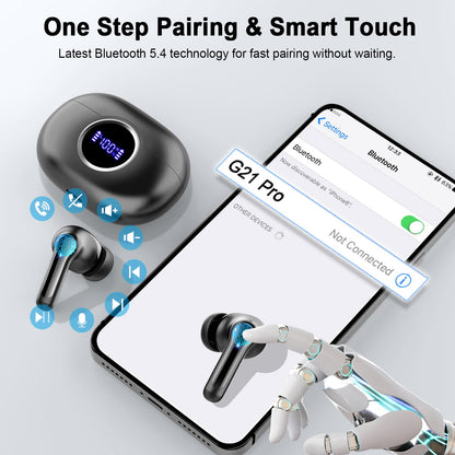 Wireless Earbuds, 2026 3D-Stereo Bluetooth 5.4 Headphones Deep Bass Ear Bud, 4 ENC Noise Cancelling Mic, 40+Hrs USB-C Earphones, IP-X7 Waterproof Headset for Sport Workout Gym Laptop Pad Android iOS