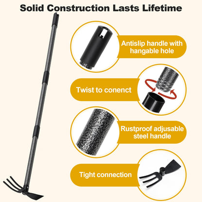 Lilyvane Garden Hoe, 2 in 1 Hand Hoe Garden Tools,45 Inch Long Handle,Garden Hoe and Cultivator for Weeding Cultivating Planting, Small Hand Rake Tiller for Flower Bed Gardening, Loosening Soil