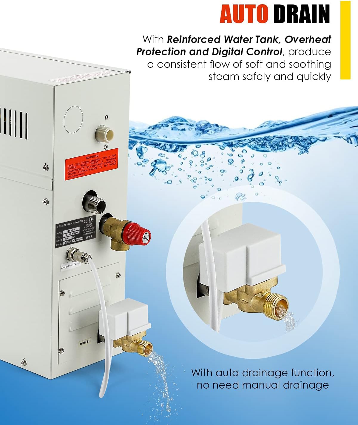 CGOLDENWALL 10.5KW Luxury Steam Generator Shower System Kit Complete Home Steam Sauna Spa Steam Bath Generator with Waterproof Control and Auto Drain 95-131℉ Max Space Heating 10.5 m³/371 ft3 (10.5KW)