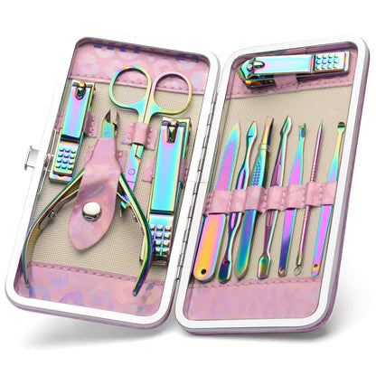 CGBE Manicure Set Nail Clippers Pedicure Kit Men Women Grooming kit Manicure Professional Nail Care Tools Gift 12Pcs with Luxurious Travel Case