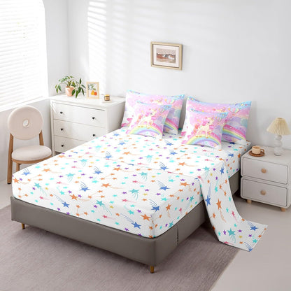 Feelyou Unicorn Girls Bed in a Bag Twin Rainbow Kids Pink Unicorn Comforter Set with Sheets Kawaii Cute Stars 7 Piece Bedding Set Teens Children Adults Cartoon Unicorn Room Decor All Season
