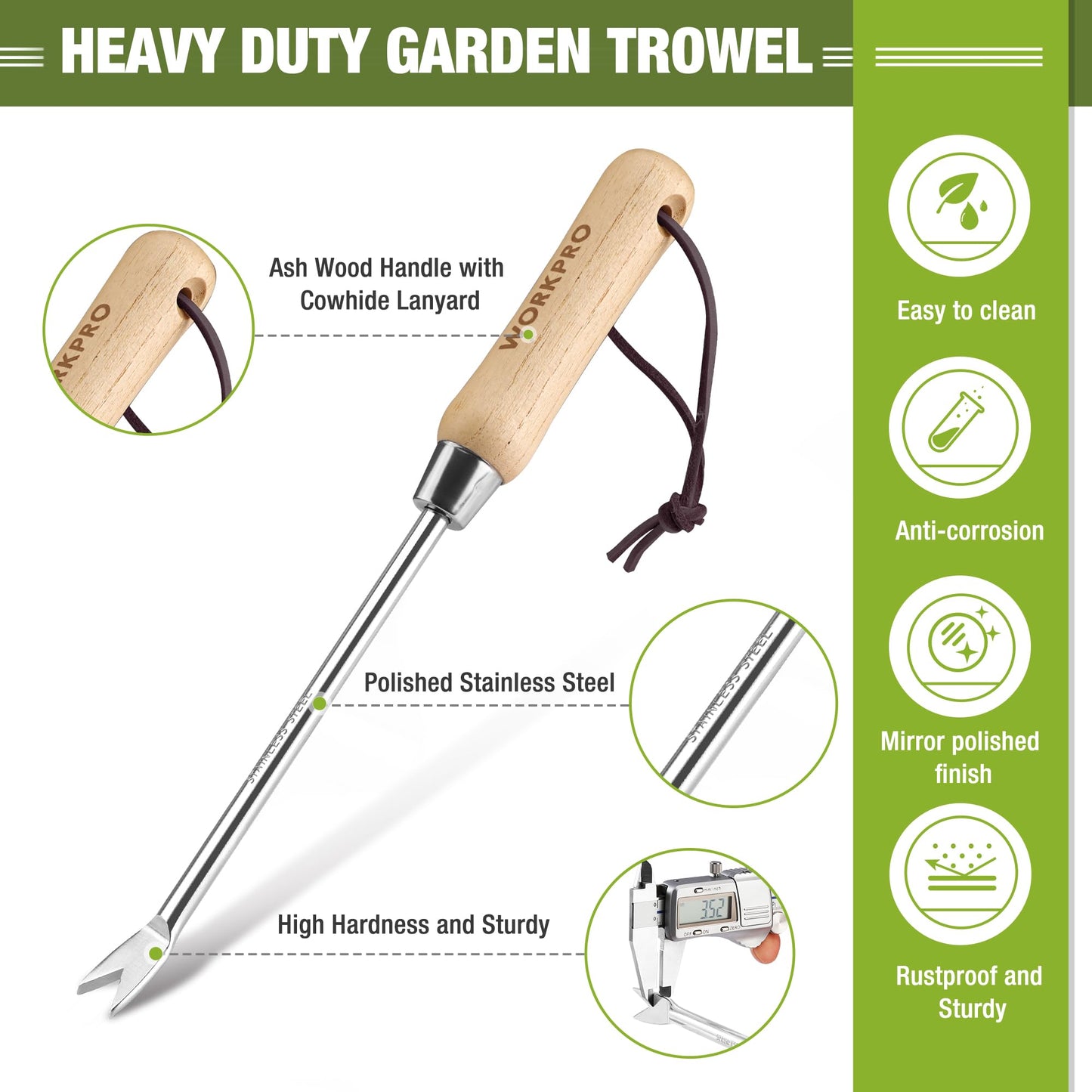 WORKPRO Dandelion Weeder Puller Tool with Wood Handle, Polished Stainless Steel Garden Weed Remover Tool, Two-Pronged Fork Weeder Tool for Lawn Farmland Transplant Gardening Plant Tool