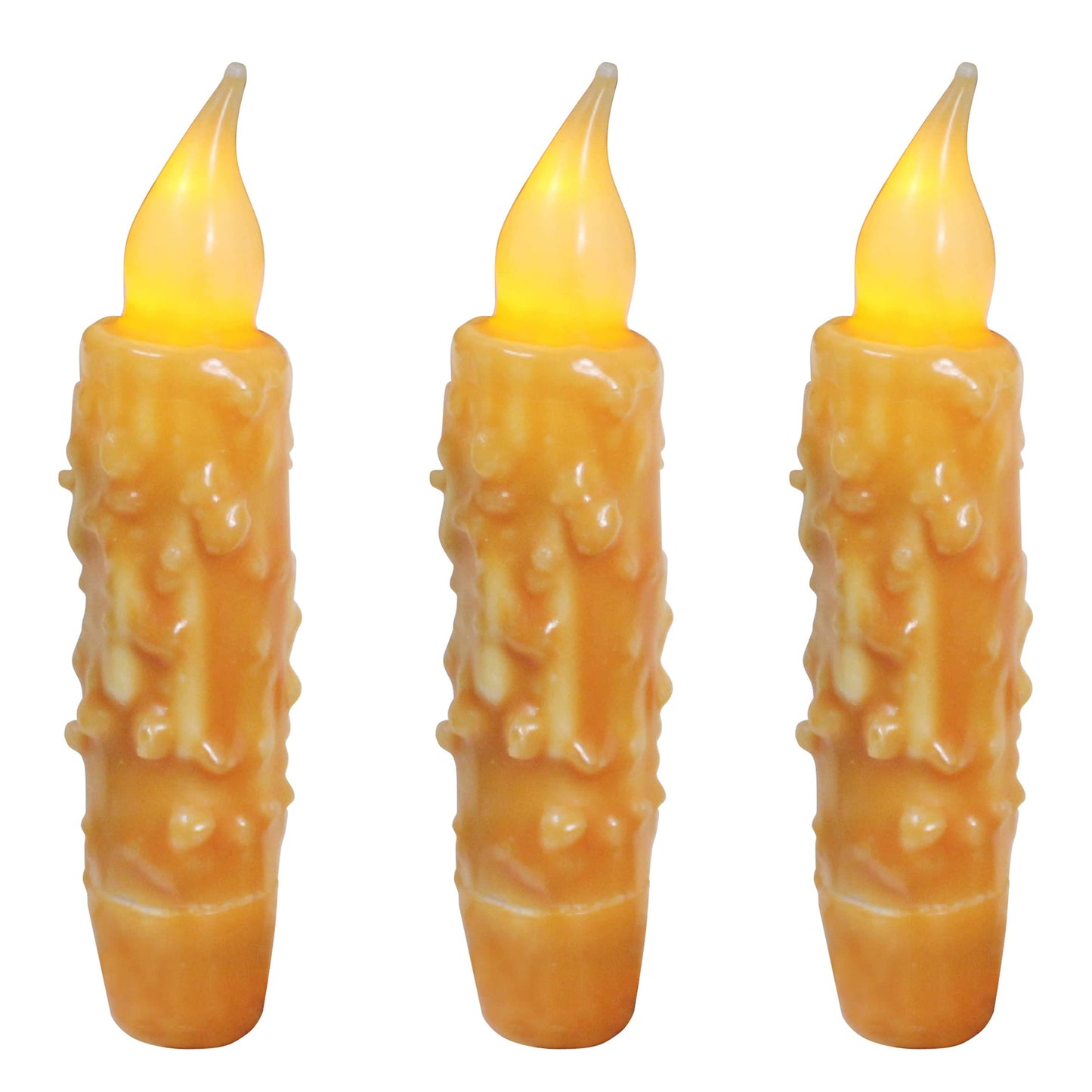 CVHOMEDECO. Real Wax Hand Dipped Battery Operated LED Timer Taper Candles Rustic Primitive Flameless Lights Decor, 4-3/4 Inch, Orange, 3 PCS in a Package