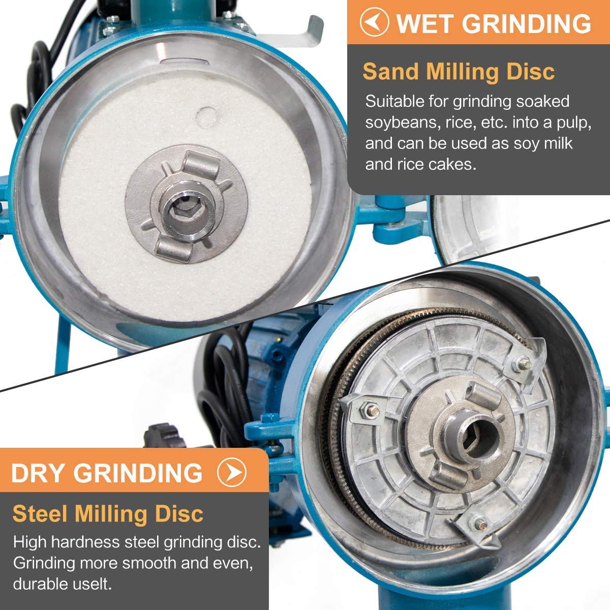 Grain Mills, Upgraded 3000W Wet Dry Cereals Grinder Electric Grain Grinder Corn Mill Heavy Duty 110V Commercial Grain Grinders Machine Rice Corn Grain Coffee Wheat Feed Mills with Funnel