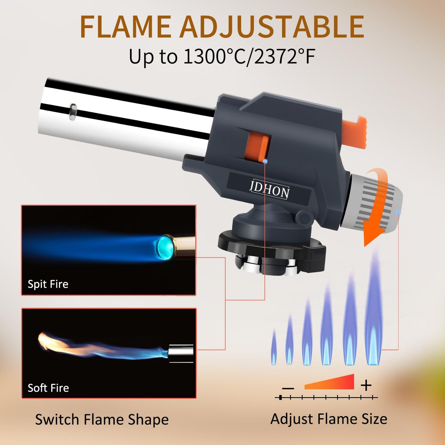 Butane Torch, JDHON Compact Kitchen Torch with Adjustable Flame, Professional Chef Culinary & Grilling Blow Torch Lighter for Cooking, Baking, Soldering, BBQ, Creme Brulee (Butane Fuel Not Included)