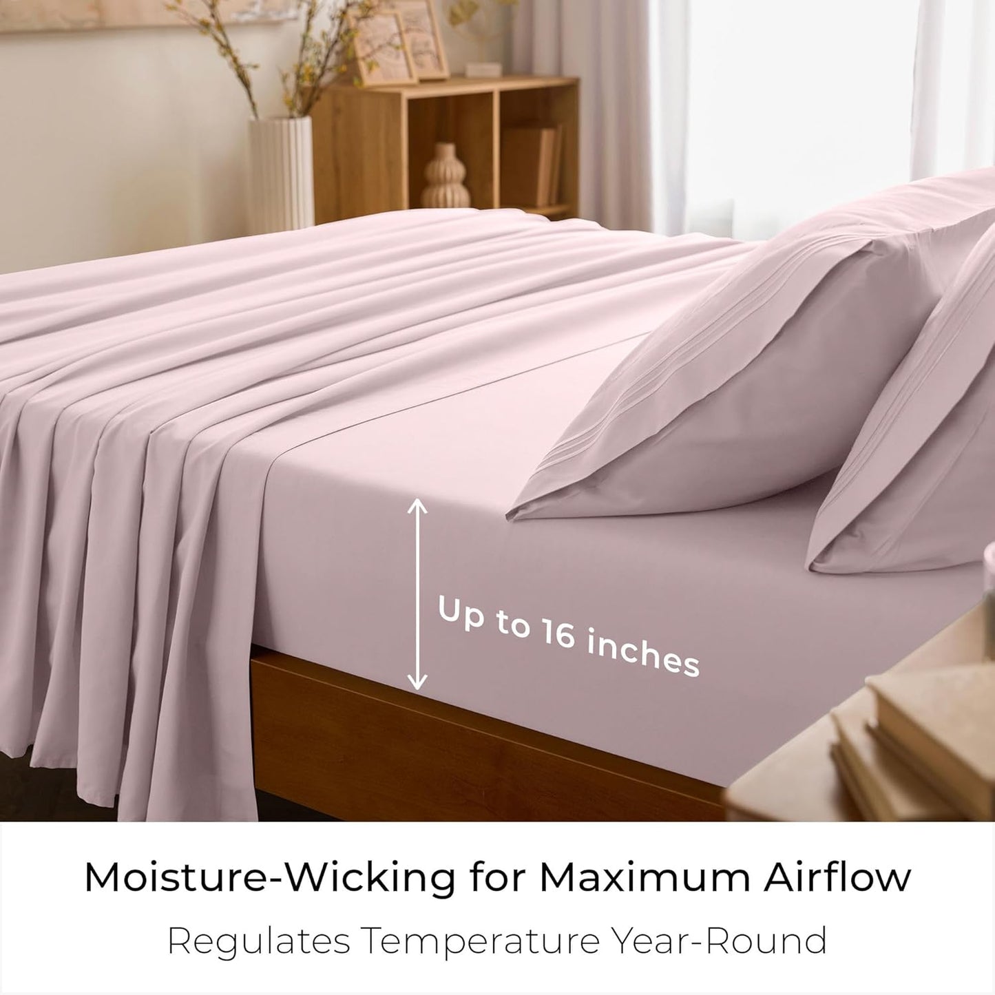 Mellanni Queen Sheets Set - 4 PC Hotel Luxury Bedding | Extra Soft, Cooling & Stain Resistant (Blush Pink)