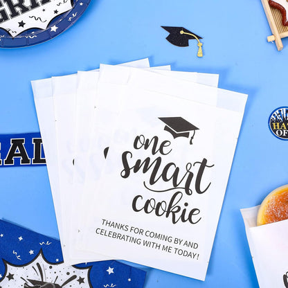 Whaline Graduation Candy Gift Bags - 100 Pack Self-Adhesive White Kraft Treat Bags for 2026 Celebrations