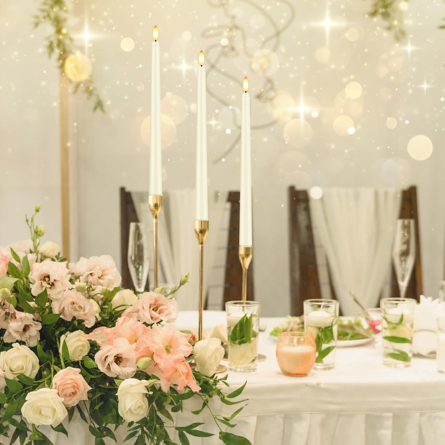Warmhere 32 Pcs Flameless Taper Candles with Remote Timer, 11 inches Flickering Taper Candles Battery Operated, Ivory Plastic Long LED Candlesticks for Wedding Christmas Home Party Decor