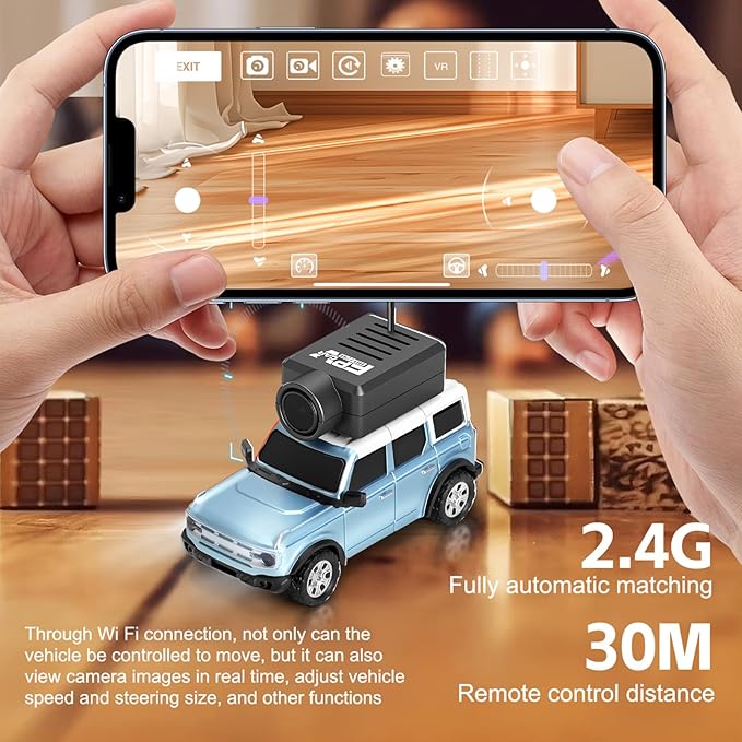 WLtoys 1:64 Mini RC Cars 2.4G FPV Remote Control Toy Car with 720P HD Camera Gyro LED Ambient Light APP Controlled Drifting Car for Adults (Blue)