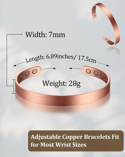 BioMag 2Pcs 99.99% Copper Bracelet for Women, Adjustable Magnetic Bracelets Bangle Cuff with 3500 Gauss Magnets, Jewelry Gift (Copper)