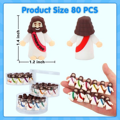 BSTCRAFT 80 Pcs Mini Jesus, Little Jesus Figures to Hide Tiny Figurines in Bulk and Pocket Seek Religious Gifts for Easter Egg Stuffers Fillers Sunday School Baptism Christ Savior Craft