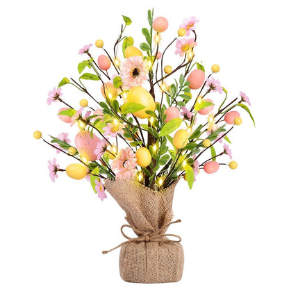 Easter Decorations, Pre-Lit Easter Egg Tree Tabletop Decor with Delicate Ornaments, for Home Easters Party Wedding Holiday Spring Summer Kitchen Dining Table Decor (Pink)