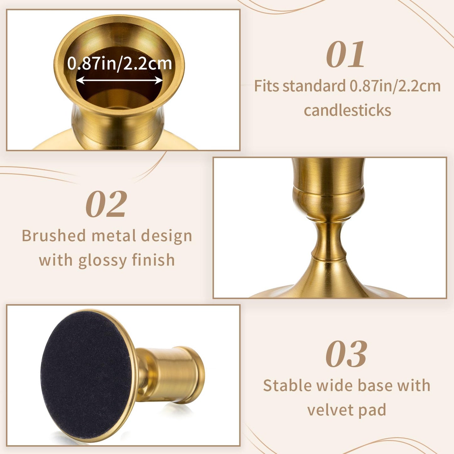 Sziqiqi Candlesticks Holder for Wedding Table Centerpiece - Gold Taper Candle Holders Candle Stick Holder Bulk for Christmas Candlelight Dinner Wedding Party Festival Decor 6 Pieces