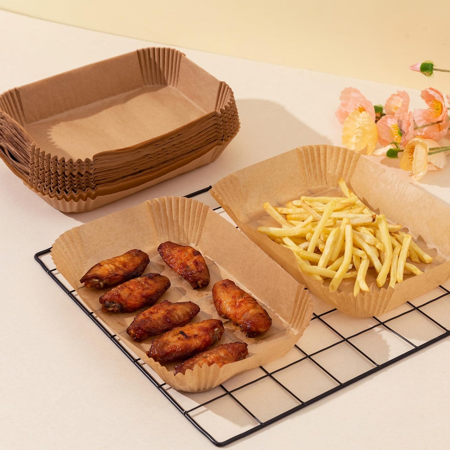 Air Fryer Disposable Paper Liner, 100PCS Food Grade Parchment Liners for Ninja DZ201,Ninja Foodi Dual Air Fryer Accessories Baking Paper (9 * 6, Natural)