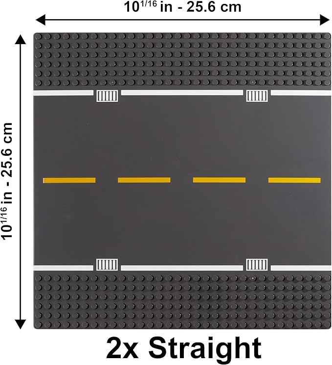 Apostrophe Games Road Baseplate – Premium Building Blocks Base Plates Compatible with All Major Brands – 6pcs Baseplate Gray with Road Design – Straight Curve Crossroad T-Junction
